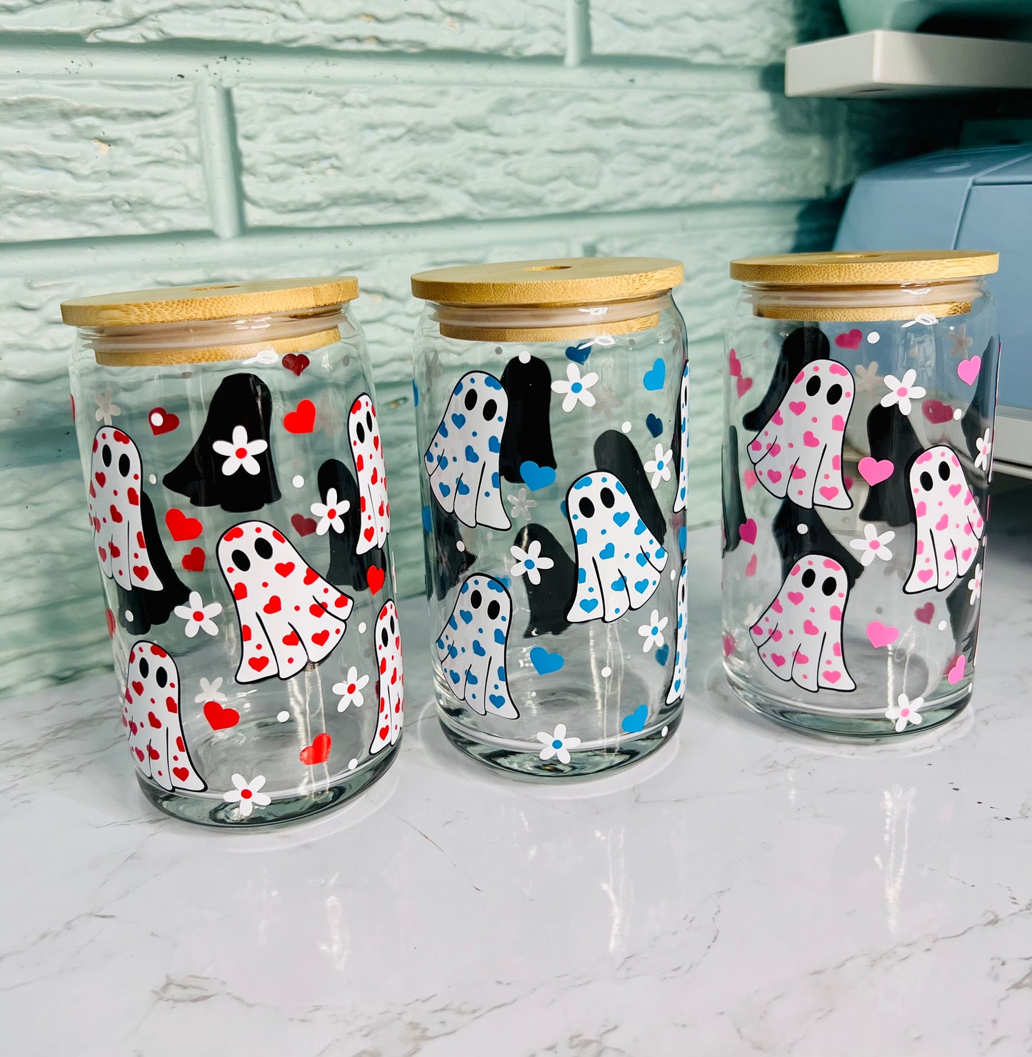 Heart Ghost 16 oz Libby Glass
