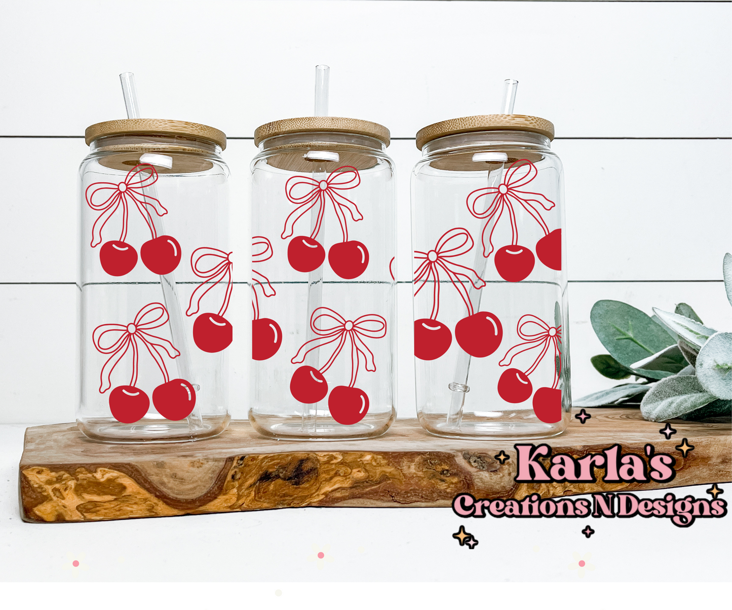 Cherry Bow Glass Can Wrap | Coquette Aesthetic